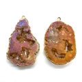 Natuurlijke druzy geode kristallen hanger met vergulde rand voor DIY-kettingen - Iriserend Paars (Nr. 2)