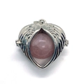 Hollow heart angel wings pendant with pink rose quartz stone and silver finish - Rose Quartz