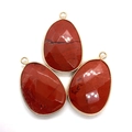 Three faceted red jasper teardrop pendants with elegant gold plated metal edges - Water Drop Pendant (Pendant Only) / Rainbow Stone