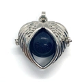 Silver wing heart locket pendant with blue sandstone sphere and feather details - Blue Sandstone
