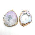 Onregelmatige natuurlijke druzy agaat hangers met vergulde randen voor DIY sieraden - Lichtpaars Irillerend Blauw (Nr. 4)