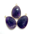 Three faceted purple teardrop stone pendants with gold metal frames for DIY jewelry - Water Drop Pendant (Pendant Only) / Purple Crystal