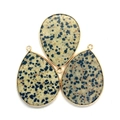 Three teardrop Dalmatian Jasper pendants with gold-plated edges and hanging loops - Dalmatian Jasper