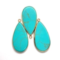 Set de tres colgantes de turquesa en forma de gota con chapado en oro para joyería DIY - 21x45mm / Turquesa Azul