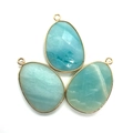 Close-up of faceted blue natural stone teardrop pendants with gold plated edges - Amazonite / 22x35mm 7g