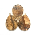 Waterdrop-shaped picture jasper stone pendant with gold-plated edges in a set of three - Picture Jasper