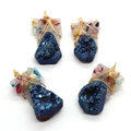 Set of four handmade natural blue crystal pendants with gold wire wrapping for DIY jewelry - Four Piece Set
