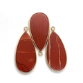 Colgantes de jaspe rojo en forma de gota con borde dorado para crear joyas artesanales - 21x45mm / Piedra Arcoíris