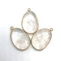 Set of three teardrop natural stone pendants with elegant gold plated metal borders - Water Drop Pendant (Pendant Only) / White Crystal