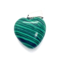 Heart-shaped green malachite stone pendant with silver metal clasp on white background - Malachite