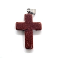 Macro shot of cross pendant in reddish brown glitter stone with silver bail detail - Gold Sandstone