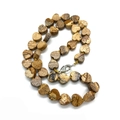 Flat heart-shaped picture jasper bead necklace with earthy textures and silver clasp - Jasper