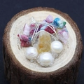 Handcrafted colorful stone grape pendant with white freshwater pearls and silver wire wrapping - 33x46-35x50mm / Style 2 (Silver Wire)