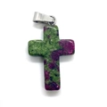 Natural ruby zoisite cross pendant with polished silver clasp for DIY jewelry - Ruby Zoisite