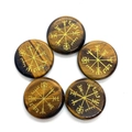 Tigerauge-Steine mit goldenen gravierten Wikinger-Vegvisir-Kompass-Symbolen - 25mm Thick 5mm / Tigerauge