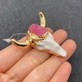 Bull skull pendant with gold horns and magenta crystal cluster for DIY jewelry making - Magenta (No. 2)