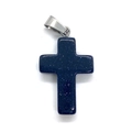 Detailed macro of sparkling blue sandstone cross pendant with silver metal bail - Blue Sandstone