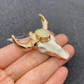 Bull skull pendant with gold-plated horns and a light green crystal inlay detail - Light Green (No 3)