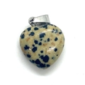 Polished heart-shaped spotted natural stone pendant with a silver clasp for necklaces - Dalmatian Jasper