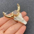 Bull head statement earring with white resin and purple natural stone inlay in gold finish - Purple (No. 5)