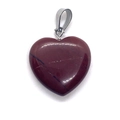 Polished heart-shaped red jasper natural stone pendant with a silver metal pinch bail - 21x22m / Red Jasper (Natural)