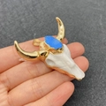 Golden bull skull pendant with white faux bone and blue natural stone in bohemian style - Lake Blue (No. 7)