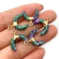 Pendentifs lune en rubis sur zoïsite avec bélières dorées pour création de bijoux DIY - Ruby Zoisite