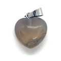 Natural heart-shaped pendant in translucent grey-brown agate with silver metal clasp - Grey Agate