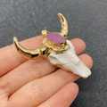 Bull head pendant with white resin skull golden horns and purple druzy crystal stone - Light Purple (No.8)