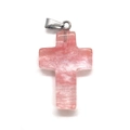 Pink marble texture stone cross pendant with silver metal clasp for necklace jewelry - Watermelon Quartz