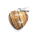 Heart-shaped landscape stone pendant with natural brown textures and silver bail - Picture Jasper