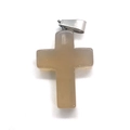 Polished cross pendant crafted from translucent light brown natural stone with silver clasp - Grey Agate