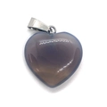 Deep purple translucent heart-shaped natural stone pendant with silver metal clasp - 21x22m / Grey Agate (Natural)