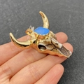 Bohemian bull skull pendant with blue natural stone and gold plating detail - Blue Druzy (No. 11)