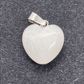 Polished heart-shaped white quartz stone pendant with a shiny silver metal bail - White Jade