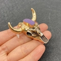 Bull head pendant with purple natural stone and golden horns for DIY jewelry - Purple Crystal Cluster (No. 13)