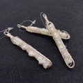 Three-piece bohemian wire-wrapped irregular pearl and crystal pendants with silver metal wire - Silver Style (No. 1)