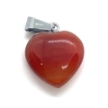 Polished heart-shaped red agate stone pendant with silver metal bail for DIY jewelry - Red Agate