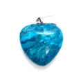 Polished blue stone heart-shaped pendant with silver metal bail and natural vein texture - Blue Crazy Agate