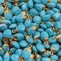 Ovale turquoise stenen hangers met gouden metalen kapjes voor DIY sieraden maken - Blauw Turkoois / 8x14mm