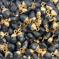Gefacetteerde zwarte ovale steenconnector met gouden ring voor DIY-sieraden - Zwarte agaat / 8x14mm