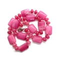 Collier en perles de pierre naturelle rose avec perles rectangulaires et fermoir homard - Calcédoine Rose