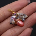Handmade wire-wrapped pendant with pink baroque pearl and colorful shell stone resin - Orange-Pink Irregular Style (No. 2) / 24x25-27x40mm / Orange Pink