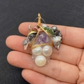 Handcrafted amethyst grape pendant with irregular pearls and golden wire wrap detail - Amethyst Multi-color Artificial Pearl Style (No. 1) / 25x50-30x60mm