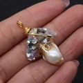 Handmade baroque pearl and shell resin pendant with golden wire wrap design - White Baroque Style No. 3 / 24x25-27x40mm / White