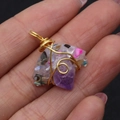 Handmade purple crystal resin pendant with gold wire wrap and multi-color stone inlay - Purple
