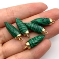 Groene malachiet kegelhangers met gouden kapjes voor het zelf maken van sieraden - Malachiet