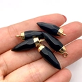 Set van 5 kogelvormige zwarte edelsteenhangers met gouden kapjes voor DIY-sieraden - Zwarte agaat
