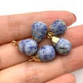 Blue natural stone teardrop pendant with gold-plated cap for DIY jewelry making - Blue Spot Stone
