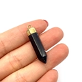 Deep blue sandstone hexagonal bullet pendant with polished golden metal cap - Blue Sandstone (No. 3)